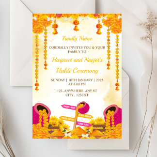 Haldi Ceremony Invitation Kaart, Maya-Kaart Kaart