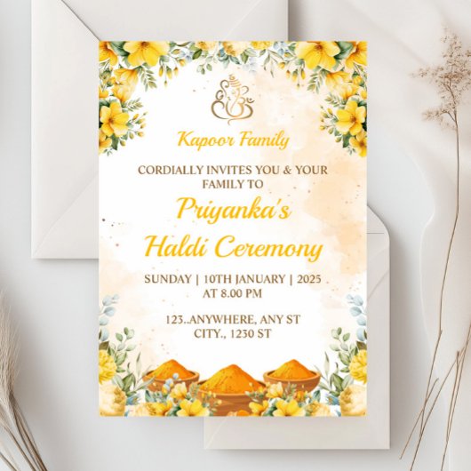 Haldi Ceremony Invitation Kaart, Pithi Invitation Kaart
