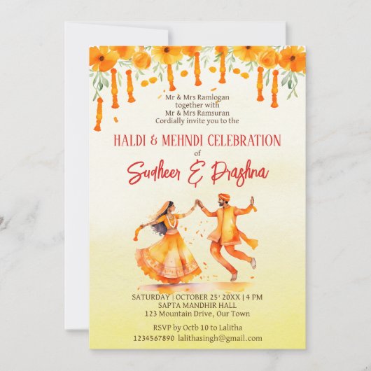 Haldi en Mehndi huwelijksklokken Indiase bruiloft Kaart (Voorkant)