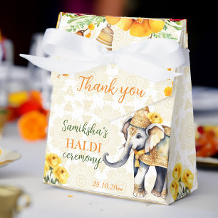 Haldi Indiase bruiloft olifant gele bloemen gunst Bedankdoosjes