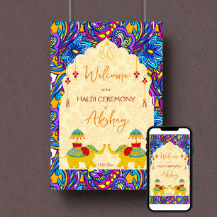 Haldi Indiase bruiloft olifanten blauw welkomstbor Poster