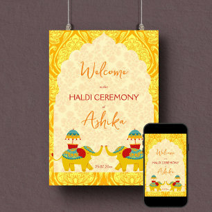 Haldi Indiase bruiloft olifanten geel welkomstbord Poster