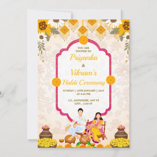 Haldi Night Invitation Kaart, Maya-Kaart Kaart (Voorkant)