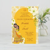 Haldi nodigt gele bloemen uit om Indische bruid te Kaart (Staand voorkant)