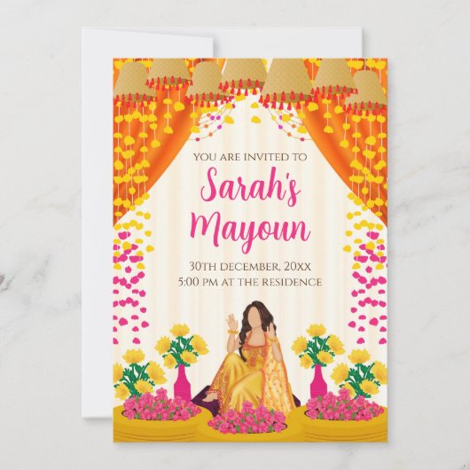 Haldi uitnodiging Mayoun uitnodigingen & Haldi uit (Voorkant)