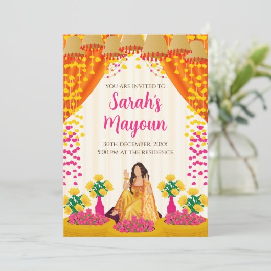Haldi uitnodiging Mayoun uitnodigingen & Haldi uit (Staand voorkant)