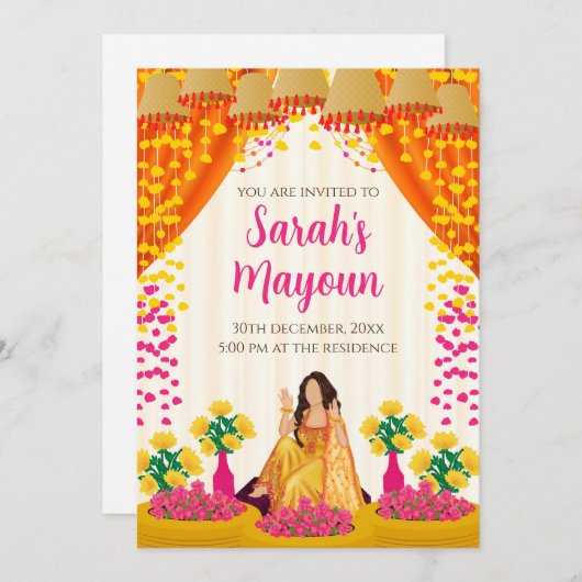 Haldi uitnodiging Mayoun uitnodigingen & Haldi uit (Voorkant / Achterkant)