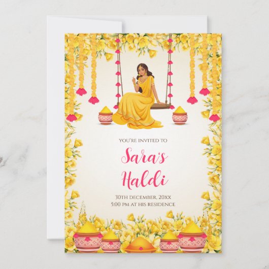 Haldi uitnodigingen Digital Haldi nodigt Pithi uit (Voorkant)