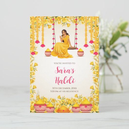 Haldi uitnodigingen Digital Haldi nodigt Pithi uit (Staand voorkant)