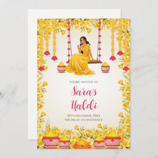 Haldi uitnodigingen Digital Haldi nodigt Pithi uit (Voorkant / Achterkant)