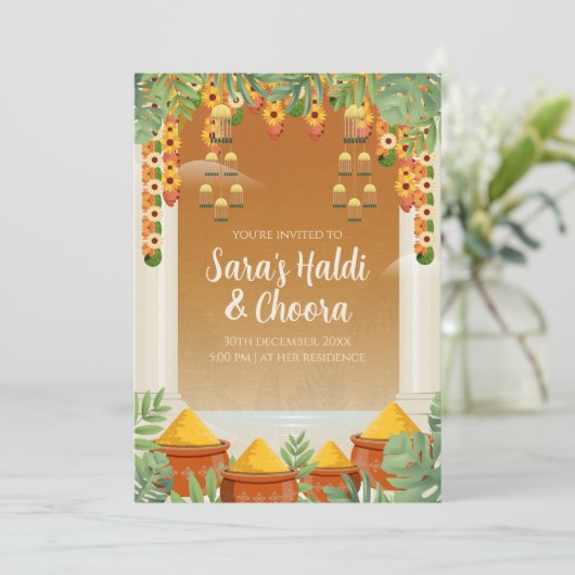 Haldi uitnodigingen Digitale Choora uitnodigingen (Staand voorkant)