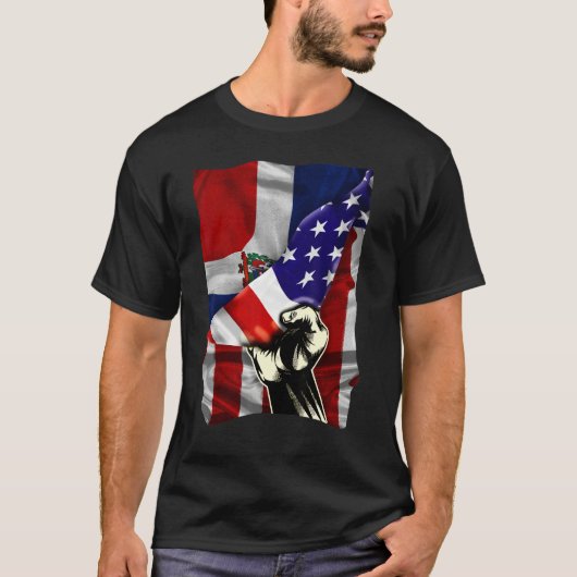Half American Flag Dominican ROOTS USA Flag Dom Re T-shirt (Voorkant)