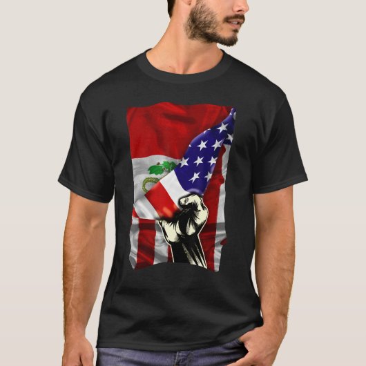 Half American Flag Peruvian ROOTS USA Flag Peru DN T-shirt (Voorkant)