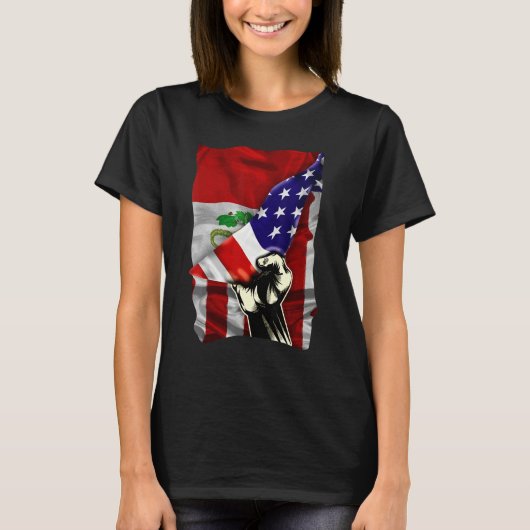 Half American Flag Peruvian ROOTS USA Flag Peru DN T-shirt (Voorkant)