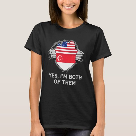 Half Amerikaans Half Singaporees USA Singapore Vla T-shirt (Voorkant)
