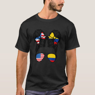 Half-Amerikaans meisje met een half Colombiaans me T-shirt