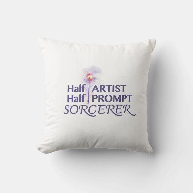Half artiest half prompt tovenaar kussen (Voorkant)