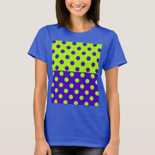 Half blauw en groene polka stippen t-shirt