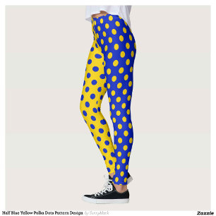 Half Blauw Geel Polka Dots Patroon Ontwerp Leggings