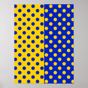 Half blauw geel polka stippen patroonontwerp poster