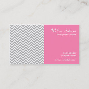 Half Chevron Pattern Grey and Pink Visitekaartje