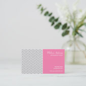 Half Chevron Pattern Grey and Pink Visitekaartje (Staand voorkant)