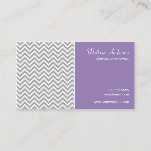 Half Chevron Pattern Grey and Soft Paars Visitekaartje (Voorkant)