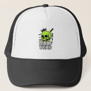 Half Dode Schedel Halloween Vintage Gravure T-shir Trucker Pet