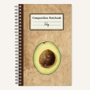 Half een avocado illustratie gepersonaliseerde com notitieboek