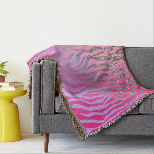 Half Glitter Roze Tijgerprint Deken