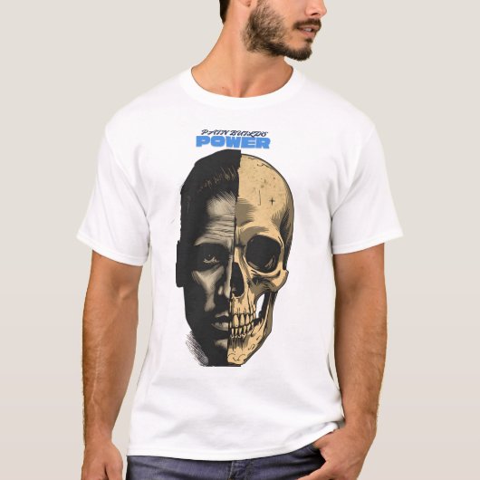 Half Human Half Skull Power Graphic T-Shirt (Voorkant)