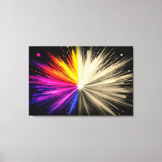 Half is een regenboog van kleuren half is zwart + canvas afdruk
