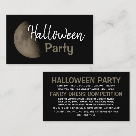 Half maan, Halloween Party Ticket Uitnodiging Informatiekaartje (Voorkant / Achterkant)
