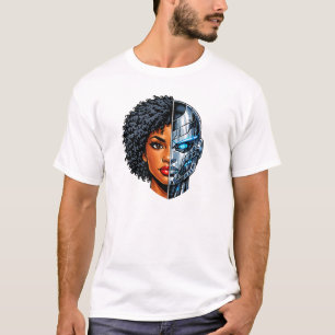 Half Mens Half Cyborg Gezicht Futuristische AI S T-shirt