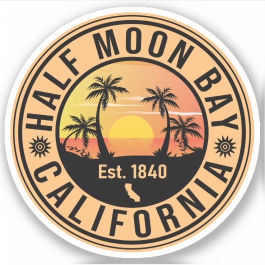 Half Moon Bay California Retro Sunset Souvenirs Sticker (Voorkant)