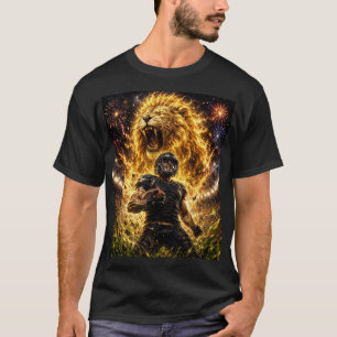 half mouw t-shirt zwart leeuw ontwerp