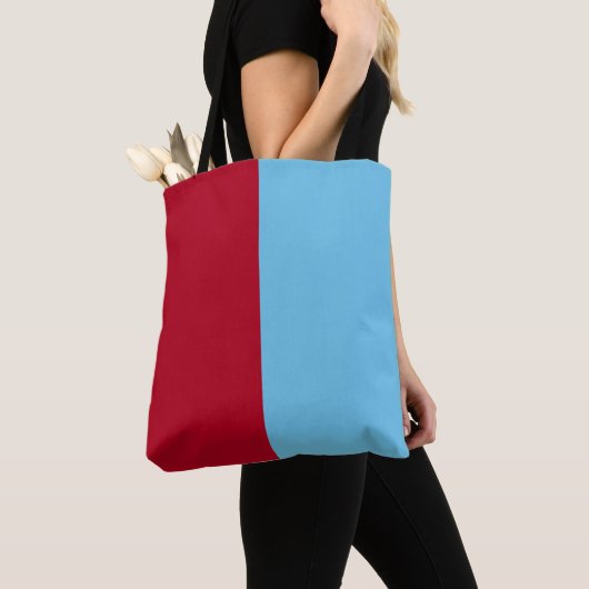 Half rood half blauw draagtas (Dichtbij)