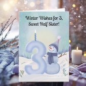 Half Sister 3rd Birthday Snowman Snowy Three Kaart