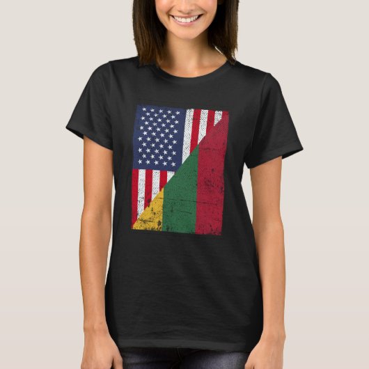 Half USA Flag Half Lithuania Flag American Lithuan T-shirt (Voorkant)