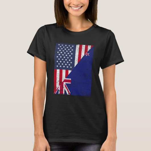 Half USA Flag Half New Zealand Flag American New Z T-shirt (Voorkant)