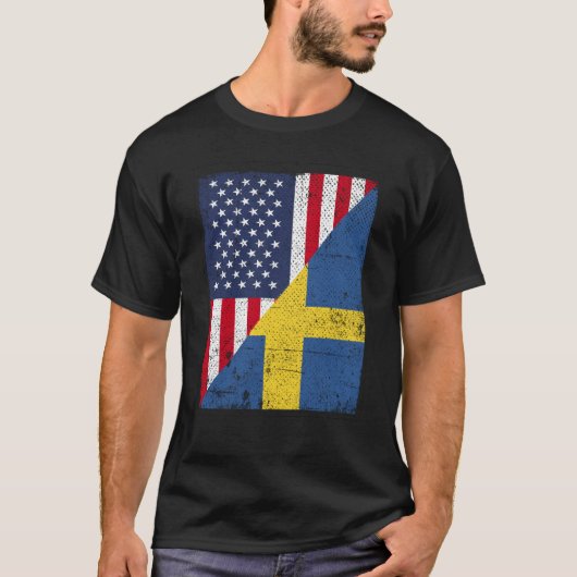 Half USA Flag Half Sweden Flag American Swedish T-shirt (Voorkant)