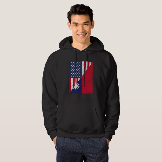Half USA Flag Half Taiwan Flag American Taiwanese Hoodie (Voorkant volledig)