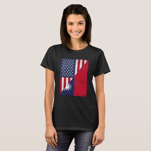 Half USA Flag Half Taiwan Flag American Taiwanese T-shirt (Voorkant volledig)