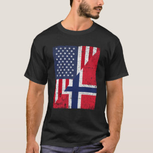 Half VS-vlag Half Noorwegen vlag Amerikaans Noors T-shirt