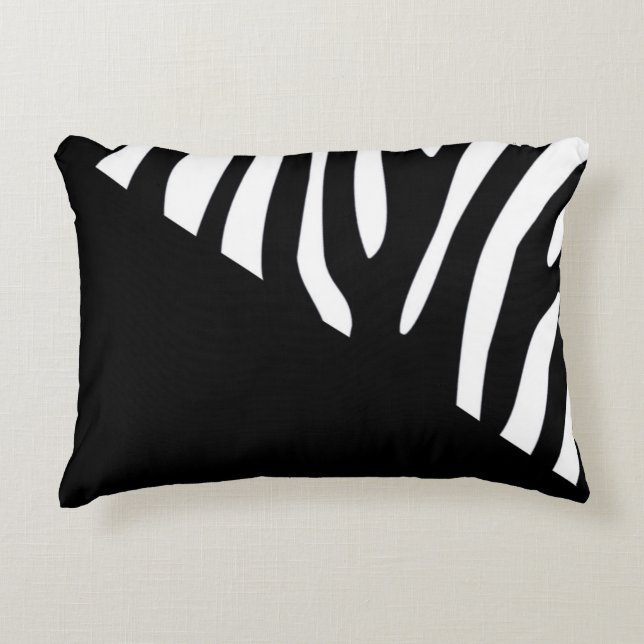 Half wilde zwart-witte Zebra-streep Accent Kussen (Voorkant)