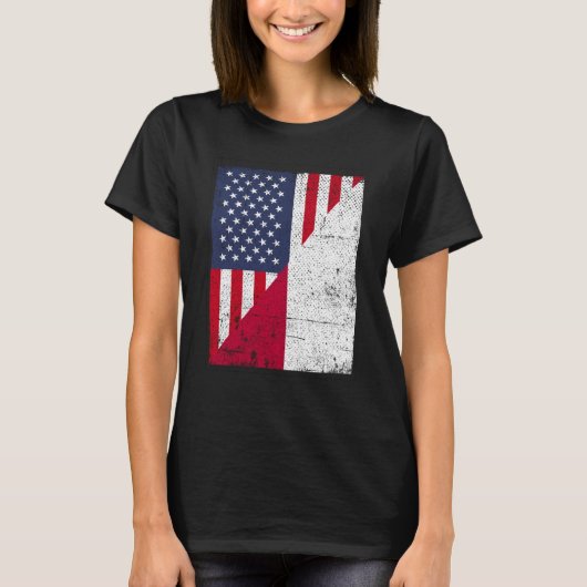HalfAmerikaanse vlag halve Indonesië vlag Amerikaa T-shirt (Voorkant)