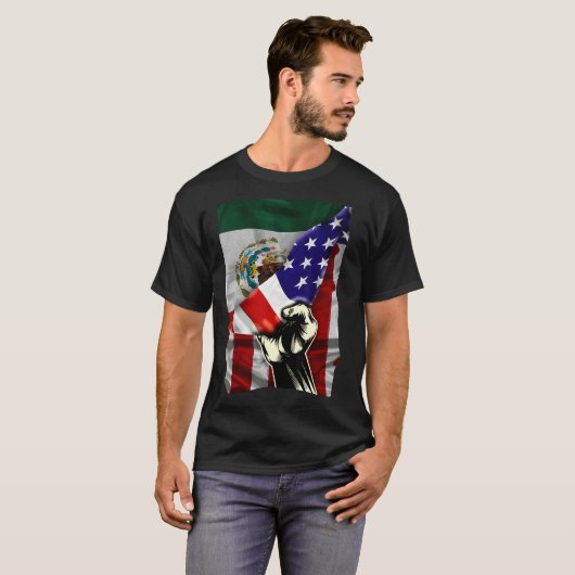 HalfAmerikaanse vlag Mexicaanse ROOTS Vlag Mexico T-shirt (Voorkant volledig)