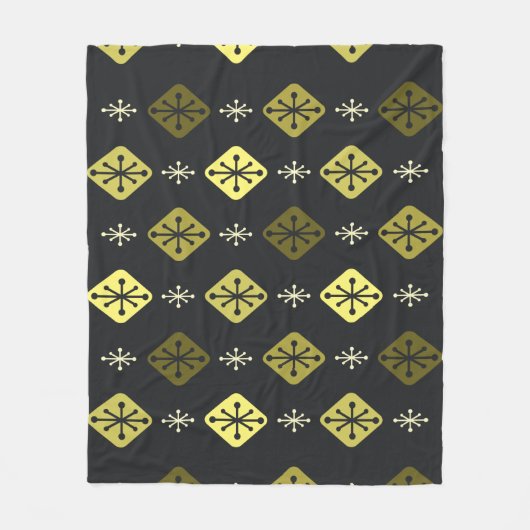Halfeeuwse Starbursts Diamonds Black Yellow Fleece Deken (Voorkant)