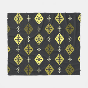 Halfeeuwse Starbursts Diamonds Black Yellow Fleece Deken