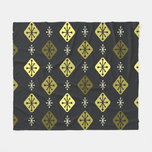 Halfeeuwse Starbursts Diamonds Black Yellow Fleece Deken (Voorkant (Horizontaal))